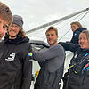 Alle sind wohlauf: Skipper Boris Herrmann (von links), Filmemacher Nathan Grossman, Co-Skipper  Pierre Casiraghi, Greta Thunberg und ...