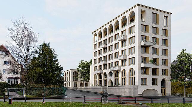 So soll das Mehrfamilienhaus mit 21 Wohnungen aussehen, das der Architekt Daniel Binder neben dem Bahngleis in der ...