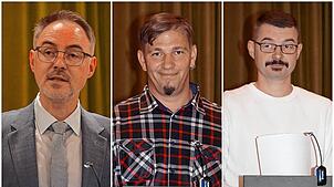 Martin Rupp, Patrick Jonischkeit und Alexander Maul (von links) bei der offiziellen Kandidatenvorstellung für das Bürgermeisteramt im ...