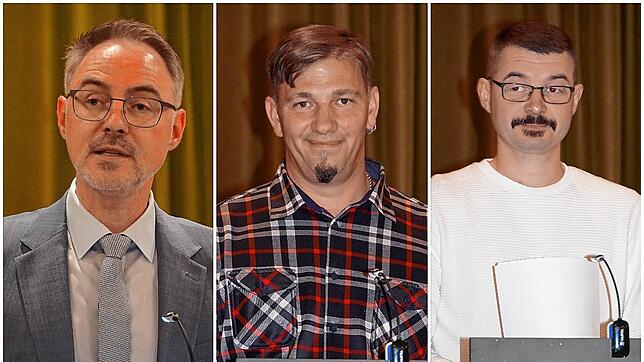 Martin Rupp, Patrick Jonischkeit und Alexander Maul (von links) bei der offiziellen Kandidatenvorstellung für das Bürgermeisteramt im ...