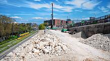 Hier soll das Zoo-Parkhaus entstehen: die Baustelle Erdbeergraben mit Aushub- und Abbrucharbeiten.