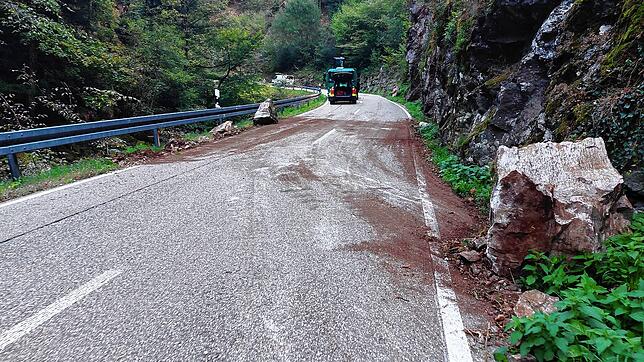 Einsatzkräfte konnten den mehrer Tonnen schweren Fels von der Straße räumen. Die Strecke bleibt dennoch vorläufig gesperrt.