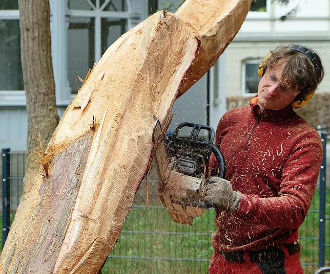Am Anfang war der Baumstumpf: Michael Brantner bei der Arbeit.