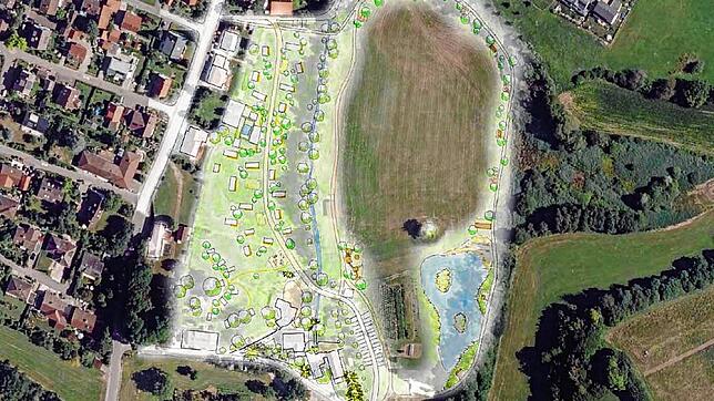 So sollen sich das Sondergebiet Feriendorf (links) und die Grünfläche als Freizeit- und Erholungsbereich in Owingen einfügen. Links ist ...