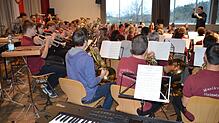 Björn Bus, Dirigent des Landesblasorchesters (rechts) erläuterte den Musikern so manche Feinheit eines Orchestervortrags. Bild: Werner Lissy
