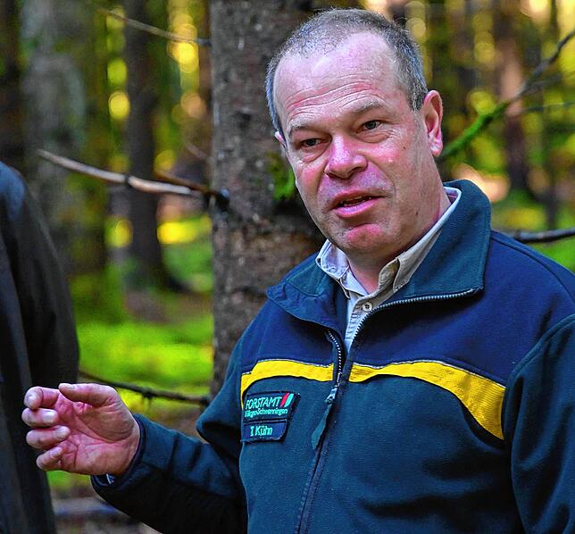 Forstamtsleiter Tobias Kühn hat kein Auerwild im Neuhäuslewald gefunden.