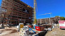 Das neue Volksbank Stadtquartier wächst mächtig in die Höhe. Im Vordergrund der Finanztower. Hier wird auch die Dorow Clinic einziehen. ...