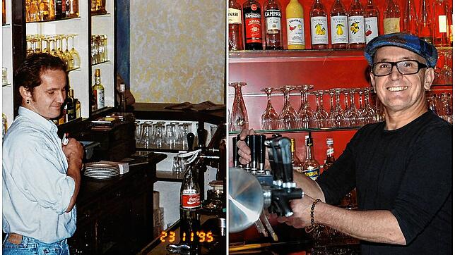 1995: Markus Wiggenhauser hinter dem Tresen im ersten „Lichtblick“ in Markdorf-Fitzenweiler (links). Dort war damals ein ...