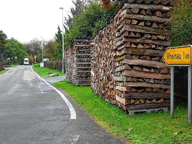 Holzstapel in der Kurve der Kreisstraße in Altenburg