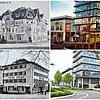 Chronologie des Rössles in Schwenningen: Links oben das Hotel um 1906, links unten das Hotel im Jahr 1938, rechts oben das ...