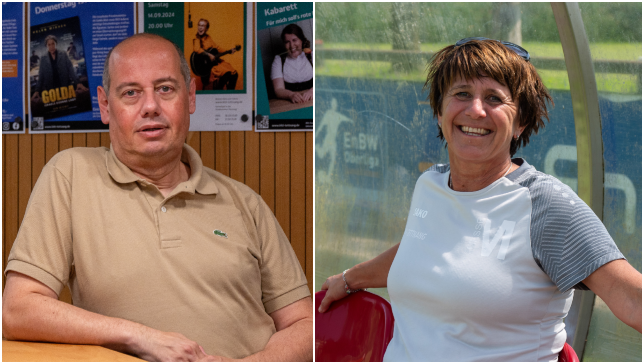 Links: Joerg Hermann ist Vorsitzender des Kitt in Tettnang. Rechts: Karin Rasch-Boos trainiert die Frauen beim TSV Tettnang.