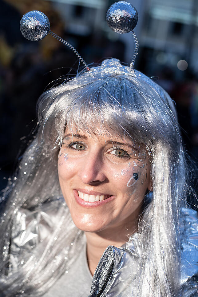 Ann-Kathrin Reith ist aus Tettnang für den Schmotzigen Dunschtig nach Konstanz gereist. „Ich gehe als Nasa-Space-Girl“, sagt die 29-Jährige.