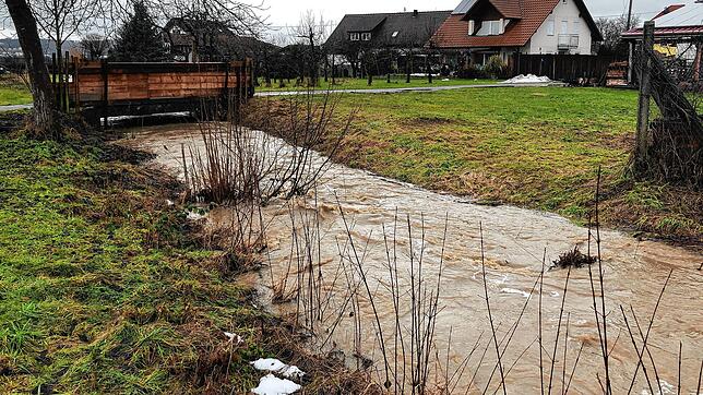 An einigen Stellen drohte der Bermatinger Dorfbach am Freitagnachmittag über die Ufer zu treten.