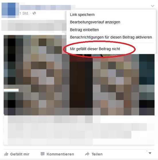 Unter „Dieser Beitrag gefällt mir nicht“ öffnet sich die Meldefunktion von Facebook.