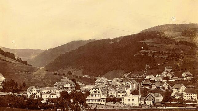 Blick auf Todtmoos im Sommer 1904 mit seinen luxuriösen Kur- und Hotelbetrieben. Das &bdquo;Luisenbad&ldquo; besaß sogar eine eigene ...
