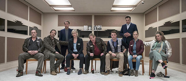 Franz Mitschowski (Nicholas Ofczarek, von links), Peter Faber (Jörg Hartmann), Martin Scholz (Bjarne Mädel), Martina Bönisch (Anna ...