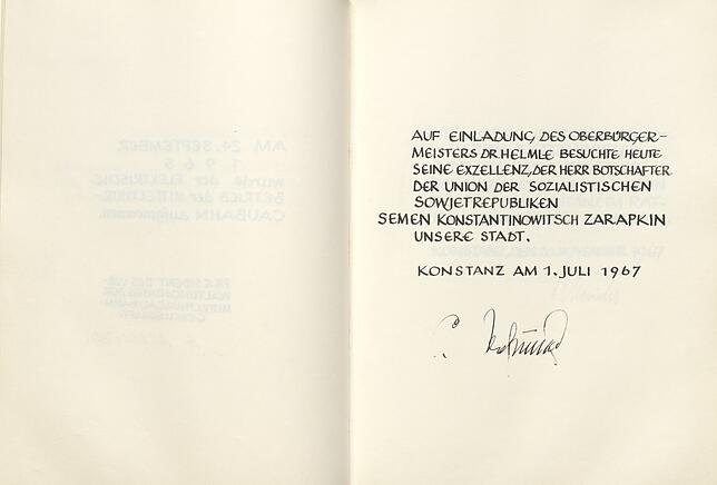 1. Juli 1967: Der sowjetische Botschafter verewigte sich ein paar Seiten vor Willy Brandt, den er später persönlich in Bonn treffen ...
