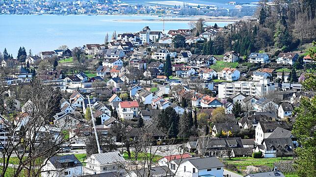 Der Blick von der Bergstraße aus auf Ludwigshafen. Im Hintergrund ist Bodman.