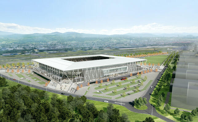 Visualisierung des neuen Freiburger Fußballstadions.