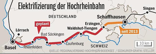 Bild 1: Bis spätestens 2025 soll die Hochrheinbahn elektrifiziert sein
