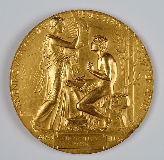 Dieses Foto zeigt die Original Medaille des Nobel-Literaturpreises an Theodor Mommsen, die im Deutschen Literaturarchiv Marbach verwahrt ...