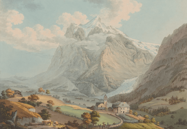 Da reichte der Gletscher noch bis ins Tal: Simon Daniel Lafonds &bdquo;Le Glacier superieur du Grindelwald & le Mont Wetterhorn&ldquo; ...