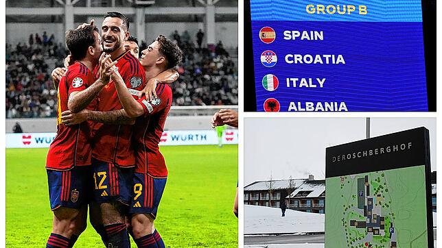 Die spanische Fußball Nationalmannschaft – hier ein Jubelbild aus dem Qualifikationsspiel gegen Zypern (links) – bezieht ...