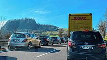 Am 31. Juli gab es Stau vor dem Hohentwieltunnel, das Bild zeigt einen ähnlichen Vorfall im April.