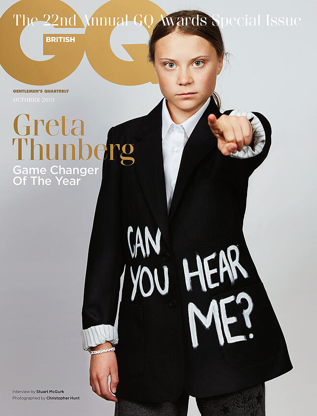 Könnt ihr mich hören? Greta auf der Oktoberausgabe des GQ-Magazins.