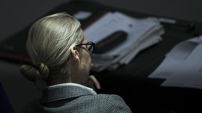 Die Spendenaffäre lässt sie nicht los: AfD-Bundestagsfraktionvorsitzende Alice Weidel in einer Plenarsitzung des Bundestags. Bild: dpa