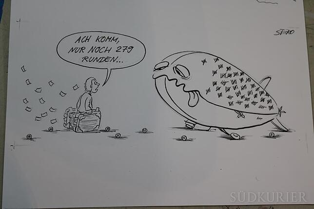 Von der Skizze bis zur fertigen Karikatur vergehen etwa drei Stunden. „Manchmal kommt es aber auch vor, dass ich drei bis vier Stunden ...