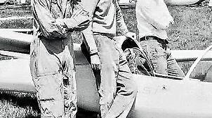 Elo Umlauf (v.l.), Fritz Ganz und Werner Kramer – Piloten am Hotzenwaldsegelflugwettbewerb 1968.