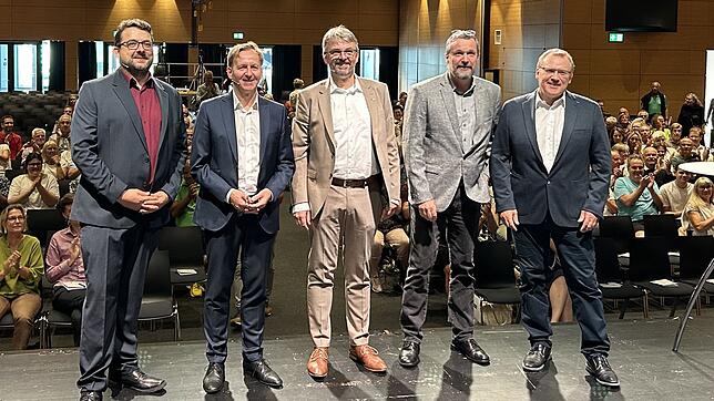 Die Teilnehmer bei der SÜDKURIER Wahlarena: Markus Baier, Philipp Frank, Martin Gruner, Andreas Gerber und Andreas Ambrosius (von links)