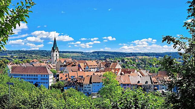 Einen schönen Blick auf das historische Altstadtensemble von Engen bekommt man vom gegenüberliegenden Hugenberg aus.