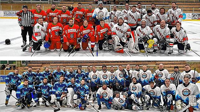 Die vier Teams des Bodensee-Alpstein-Cups: Reichenauer Wölfe (oberes Bild links), HC Zaurier (oben rechts), HC Eis-Füchse (unteres Bild ...