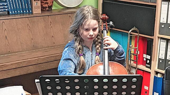 Katharina Stelzl, Cello, während des Unterrichts über Skype, denn die Musikschule ist in Corona-Zeiten geschlossen.