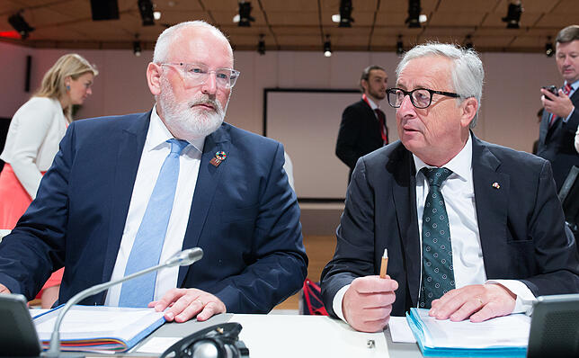 Kommissionsvize Frans Timmermans (li.) und Präsident Jean-Claude Juncker.
