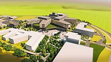 Das Modell des Zentralklinikums Lörrach &ndash; es ist gekennzeichnet durch die verschiedenen Gebäudeflügel. Der Komplex wird rund 800 ...