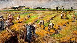 Ernteszene bei Camille Pissaro (1830-1903): Ein Bündel Stroh nannte man einst „Schoup“. Der Name „Schäuble“ ist davon abgeleitet.