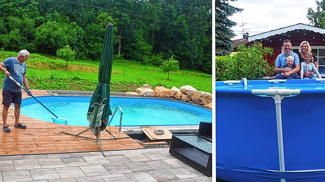 Sie haben sich den Traum vom eigenen Pool erfüllt: Hartmut Schmidt aus Klettgau-Bühl mit einem eingebauten Pool (Bild links) und Mike ...