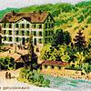 Das Hotel Bad Bruckhaus in Gurtweil zu seinen Blütenzeiten mit Musik, Tanz und Baden in der Schlücht anfangs des 20. Jahrhunderts. Repro ...