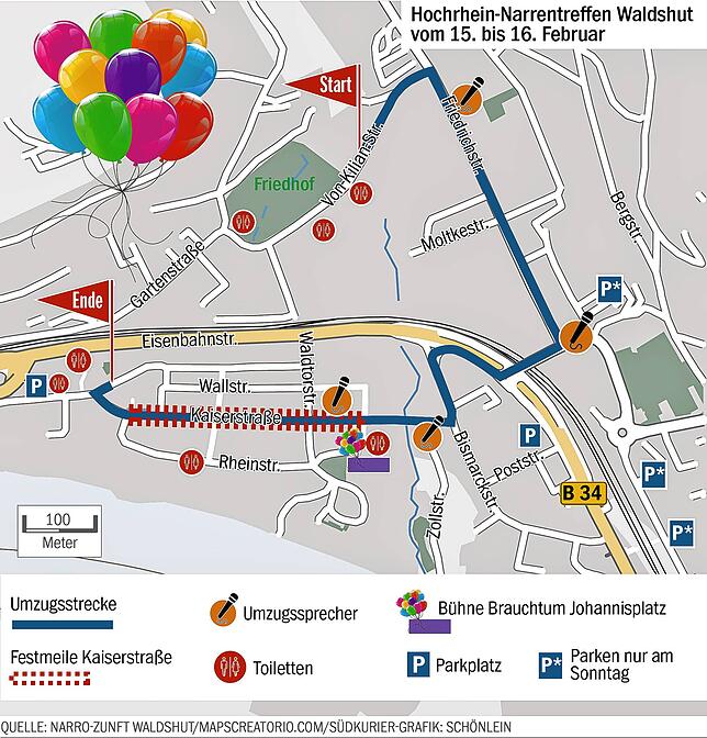 Bild 1: Wie komme ich zum Hochrhein-Narrentreffen und welche Straßen sind gesperrt?