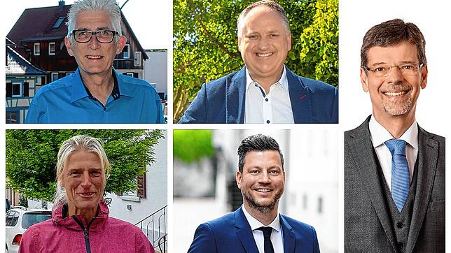 Sie alle wollen Bürgermeisterin oder Bürgermeister in Markdorf werden (oben, von links): Klaus Schultz, Markus Lauffer, Amtsinhaber ...