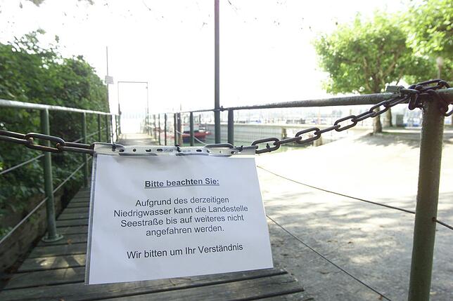 Niedrigwasser an der Seestraße am Yachthafen Konstanz.