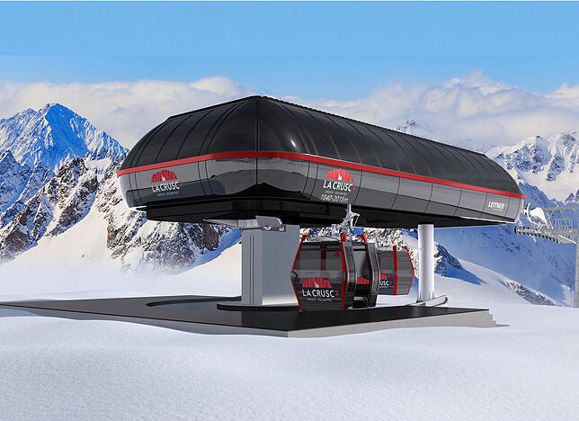 Zehner-Gondel statt Zweier-Sessellift: Mit der Kabinenbahn La Crusc 2 sollen Wintersportler im Südtiroler Skigebiet Alta Badia ...