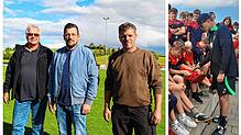 Hans-Peter Rolle, Rainer Hall und Martin Hembach auf Sportplatz des SV Aasen. Noch vor einer Woche trainierten hier die Fußball-Profis ...