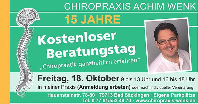 Bild 1: 15 Jahre Chiropraxis Achim Wenk Bad Säckingen : Die Gesundheit in besten Händen