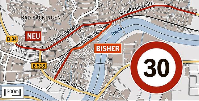 Bild 1: B34: Ab Dienstag gilt durch Bad Säckingen nachts Tempo 30