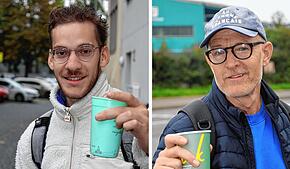 Mehrweg vs. Einweg? Ayman Elyadji (links) aus Konstanz hat einen eigenen Becher dabei. Wenn jeder das tun würde, könnte Müll vermieden ...