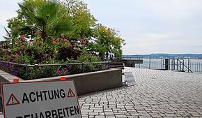 Kein Durchgang: Wegen der Dreharbeiten war die Promenade am Montag für einige Stunden gesperrt.